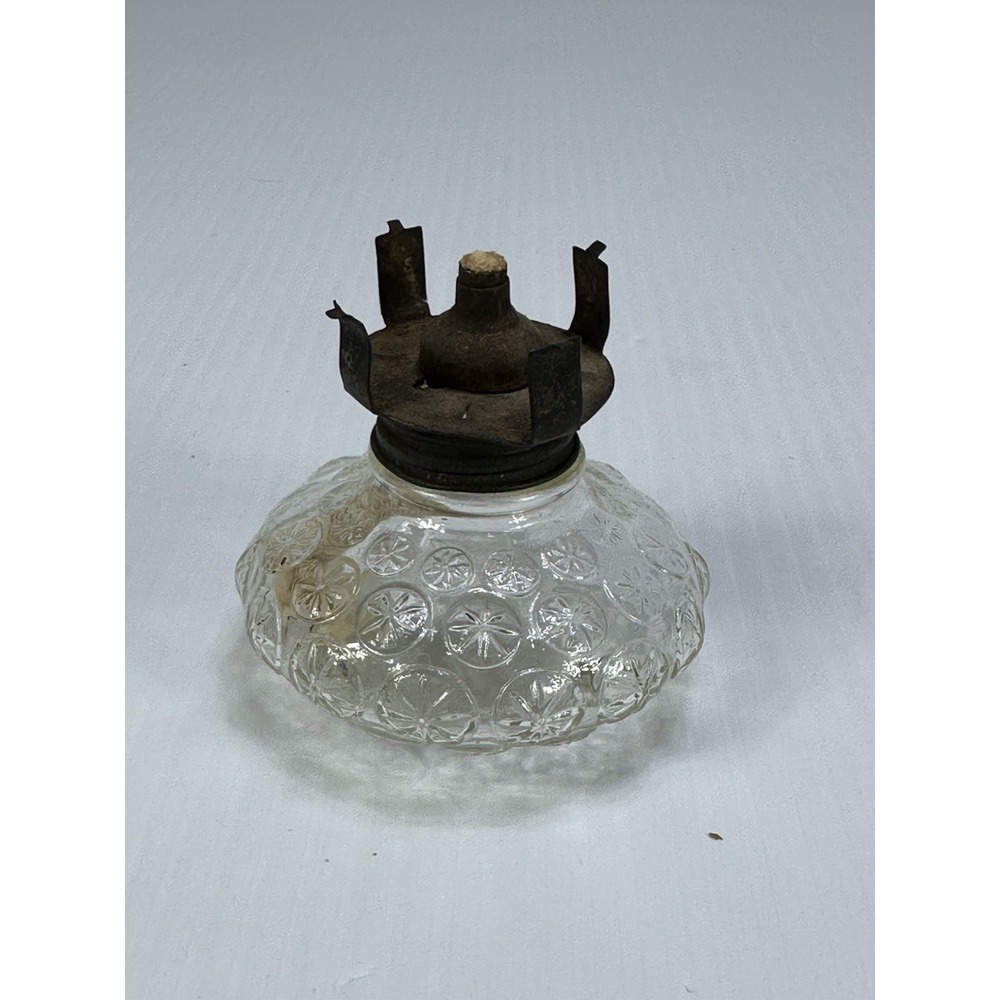 Oil Kerosene Lamp Base Hurricane Clear Glass Starburst Diamond Pattern Wick